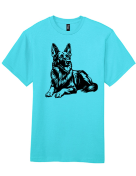 Unisex T-Shirt mit liegendem Schäferhund-Print